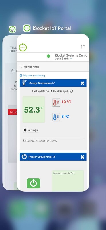 iSocket iPhone app shows temperature information.